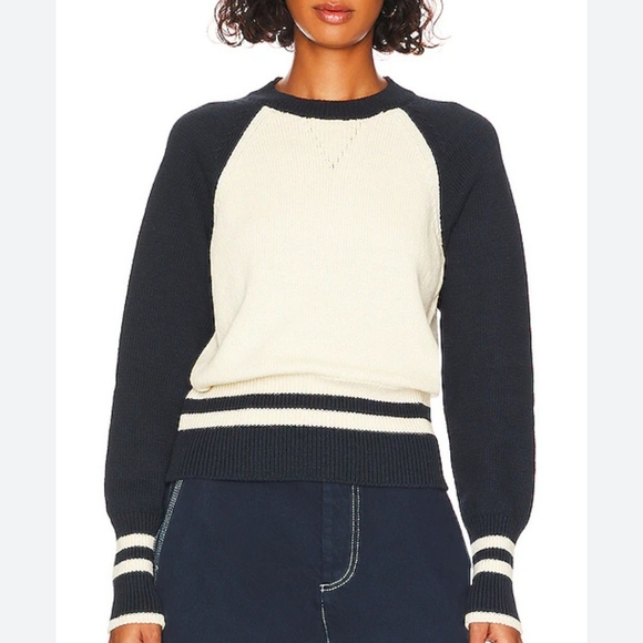 Veronica Beard Sweaters - Veronica Beard Navy and Cream Raglan Crewneck Sweater